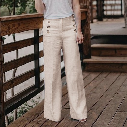 Plus Size 3XL Summer Linen Women Wide Legs Pants Trousers