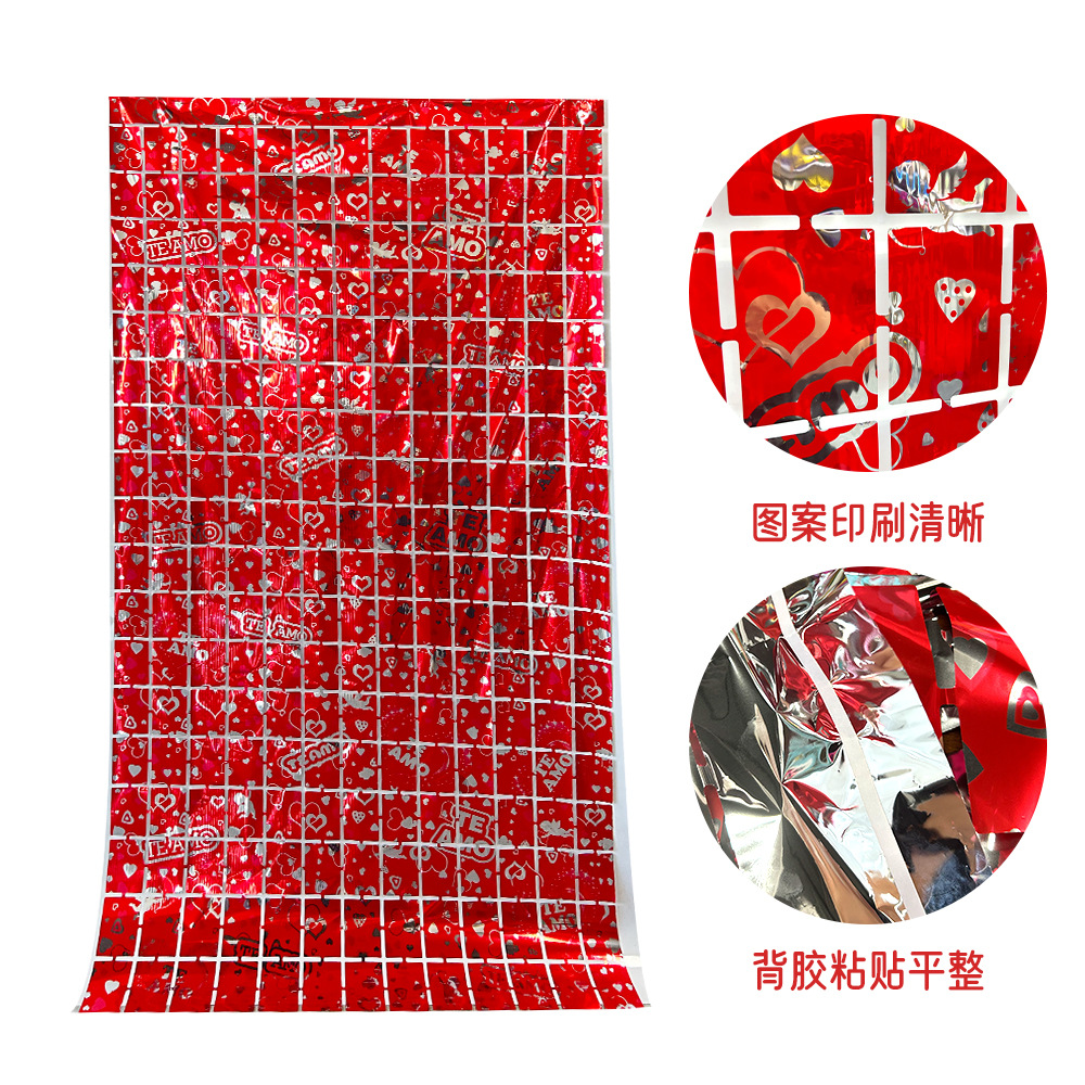 Amazon Día de San Valentín decoración amor cuadrado cortina cortina de seda lluvia decoración de boda fiesta de cumpleaños props de fondo