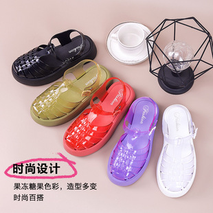 Heli Shark Baotou Sandals New Summer Fashion Thick-Soled Casual Women's Shoes Roman Flat Beach Flat Heel Women's Sandals
