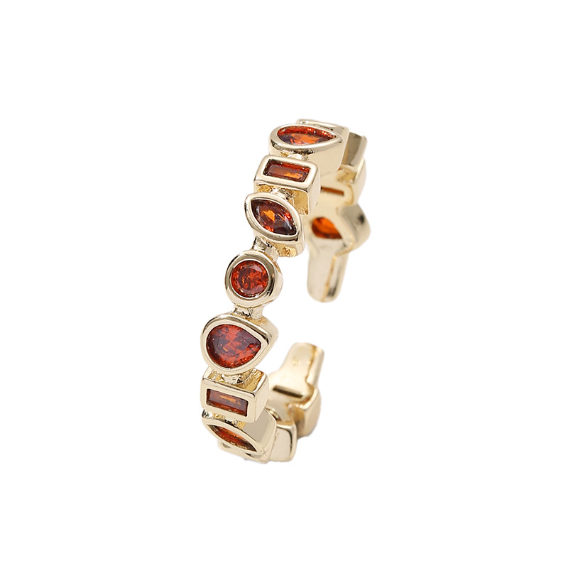 Inlay Design 1 Piece Hip-hop Geometric Copper Inlay Zircon Open Ring