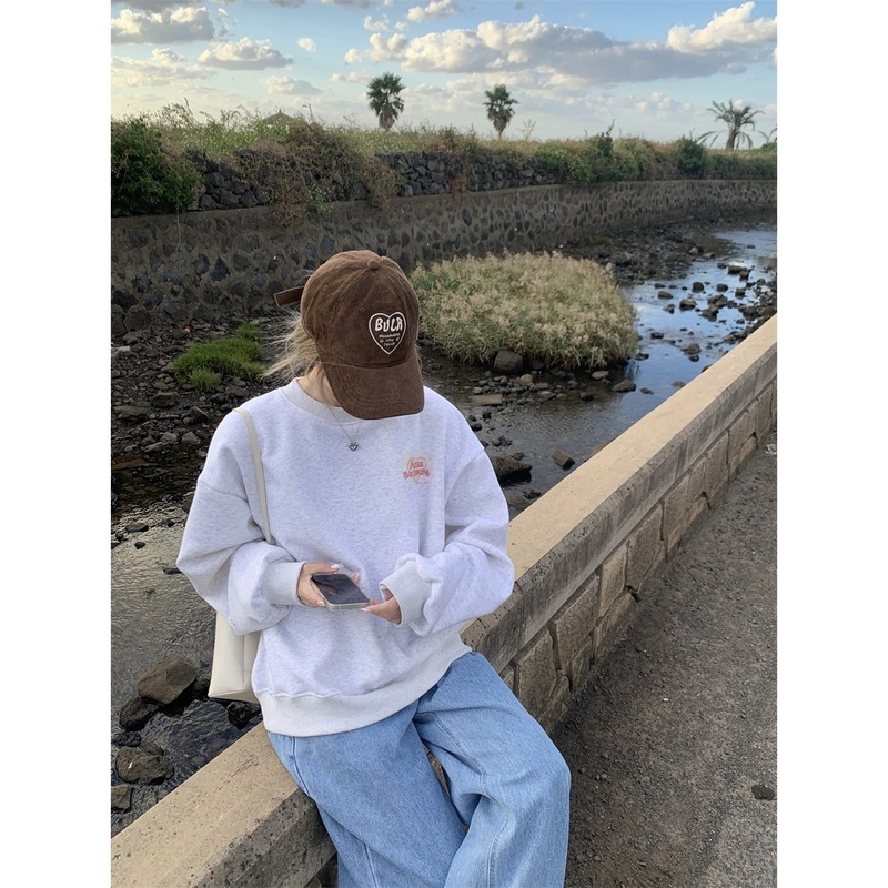 现货实拍~韩系爱心字母前后印花宽松百搭圆领卫衣女休闲上衣88750|undefined