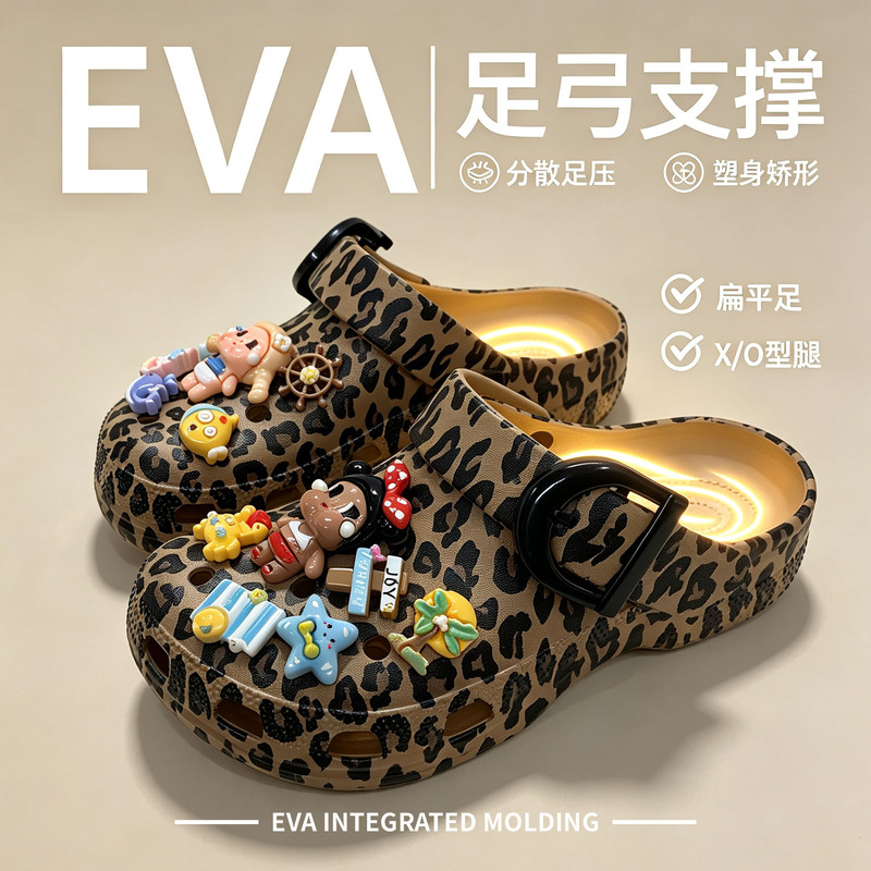 Crying Baby's popular leopard print clogs 2026 new model beach non-slip comfortable fashionable trendy women's summer outdoor sandals