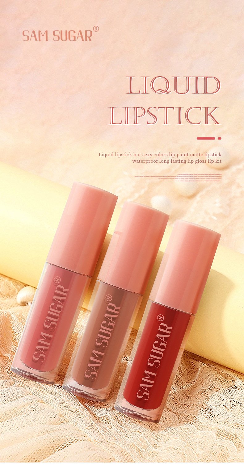 SAM SUGAR Matte non-stick Cup 6-color Lip Gloss set Matte Velvet easy-to-Apply Lip Gloss Glaze liquid Specification drawing