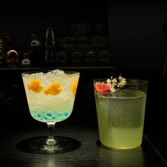 国风鸡尾酒杯新中式玻璃高脚杯阔口长饮杯茶酒杯酒吧微醺调酒杯