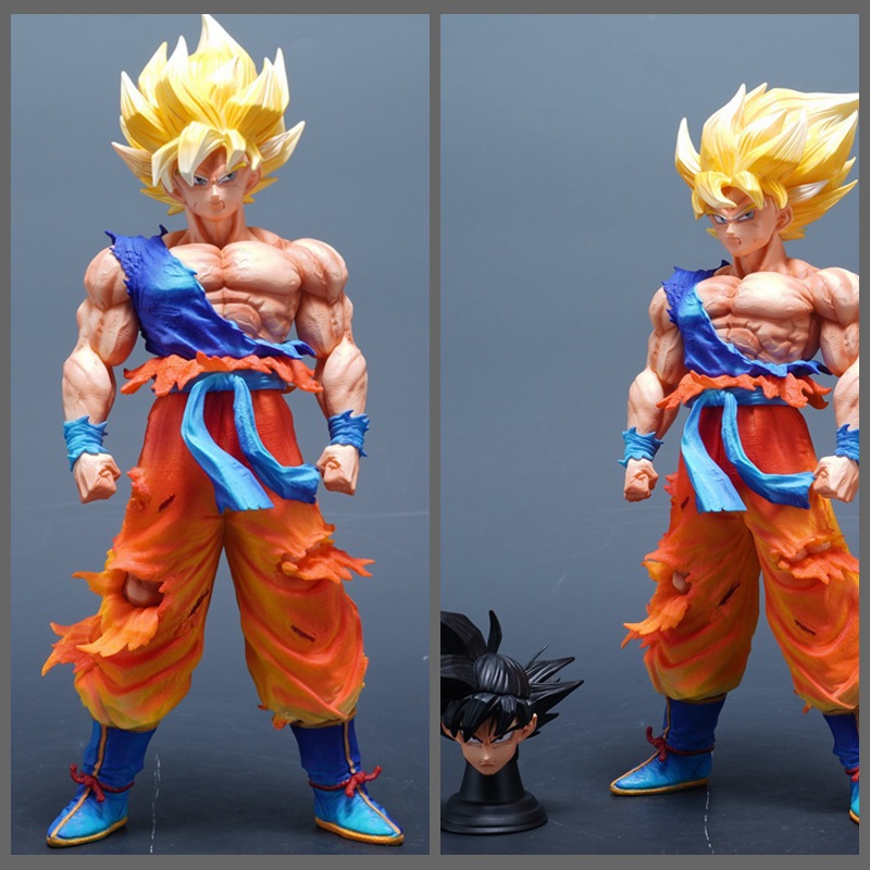 超级赛亚人 JD初超 三头雕 单人物 战损 站姿 摆件模型 盒装手办