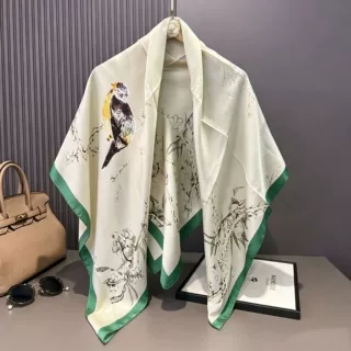 新款110×110方巾花鸟缎面印花丝巾丽锦锻仿真丝包头巾S11098批发