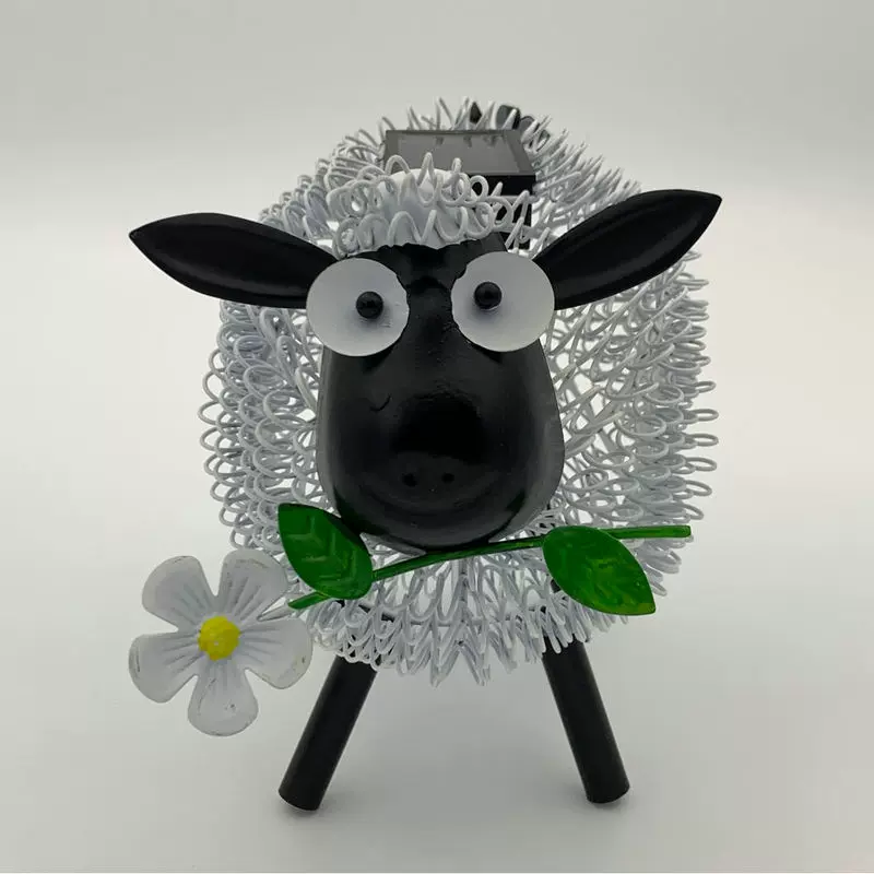 找工厂定制太阳能铁艺动物羊铁艺弹簧黑白撞色杜泊绵羊灯笼摆件