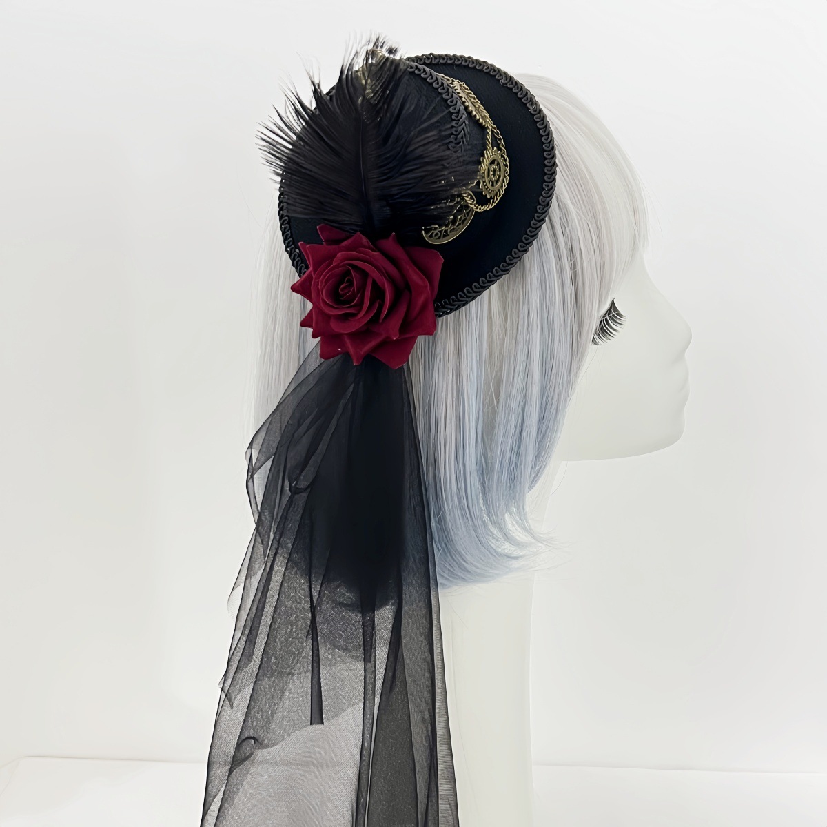 Steampunk gear gorra pluma de malla LLOLITA flores oscuras cos vestir sombrero de copa de Halloween image 4