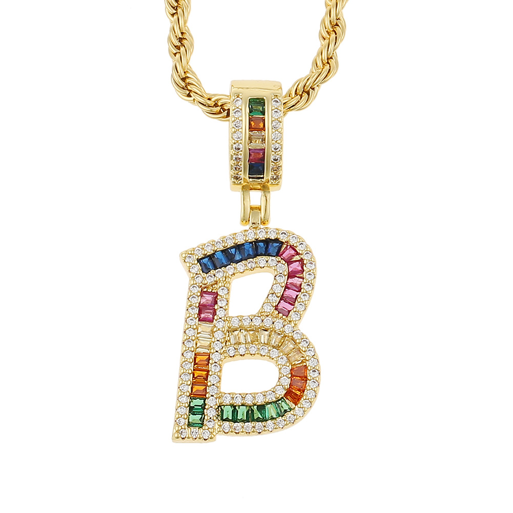 Hip Hop Color Zircon 26 English Letter Copper Necklace