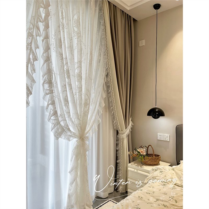 法式轻奢奶油风窗帘遮光2023年新款卧室ins风客厅高端大气丝绒布