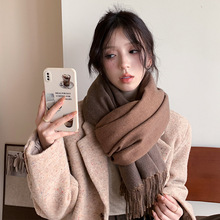 围巾女秋冬季新款韩版百搭仿羊绒纯色双面加厚保暖高级感超大披肩