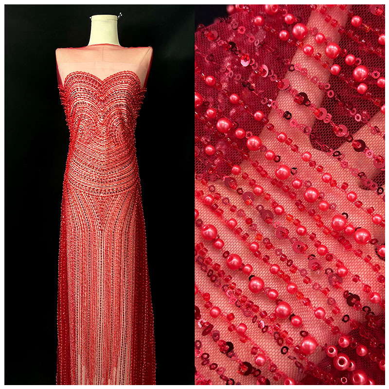 Tejido de boda bordado de perlas, tejido de bordado de perlas, tejido de bordado de perlas, alfombra roja de boda, vestido de compromiso, tejido bordado