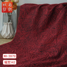 肌理感复古红玫瑰大花朵显白连衣裙提花面料鲜艳旗袍礼服装饰布料