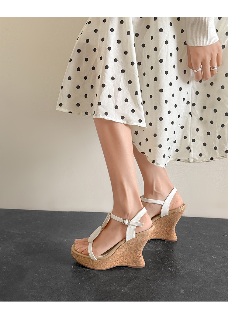 Sandal cao gót nữ phong cách cổ điển, đế xuồng platform, gót 9 cm, quai ngang kiểu La Mã — màu đen, màu trắng chi tiết 14