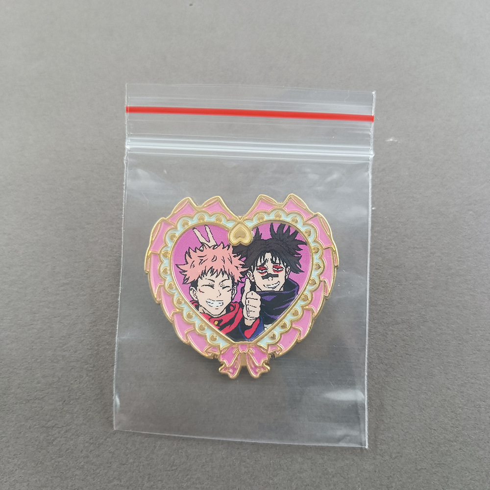 Toge Inumaki and Fushiguro Megumi Heart-Shaped Badge Spell Return Enamel Pin Anime Merchandise Fan Gift Collection