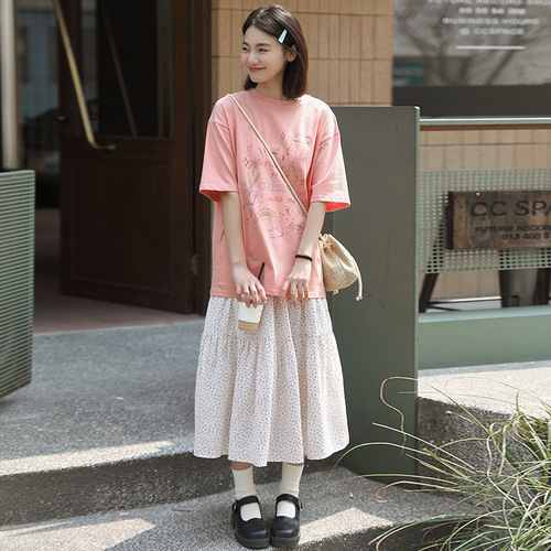 Royal Youthful Girl Cartoon Print Cotton Short-Sleeve T-Shirt for Women 2025 Spring Round Neck Tunic Top Fresh Style