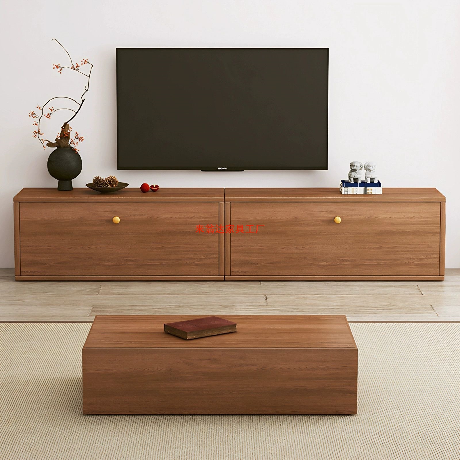 Tv Cabinet Living Room 2025 New Home Coffee Table Combination Solid Wood Walnut Color Bedroom New Chinese Style Storage Locker