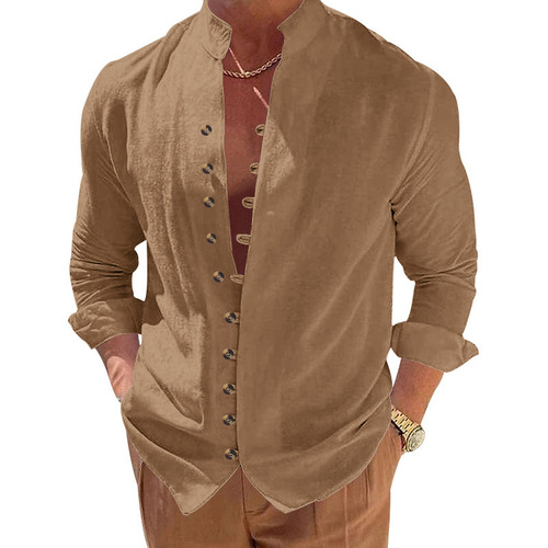 2025 Autumn Amazon Independent Store Button-down Men's Retro Linen Casual Loose Long-sleeve Shirt