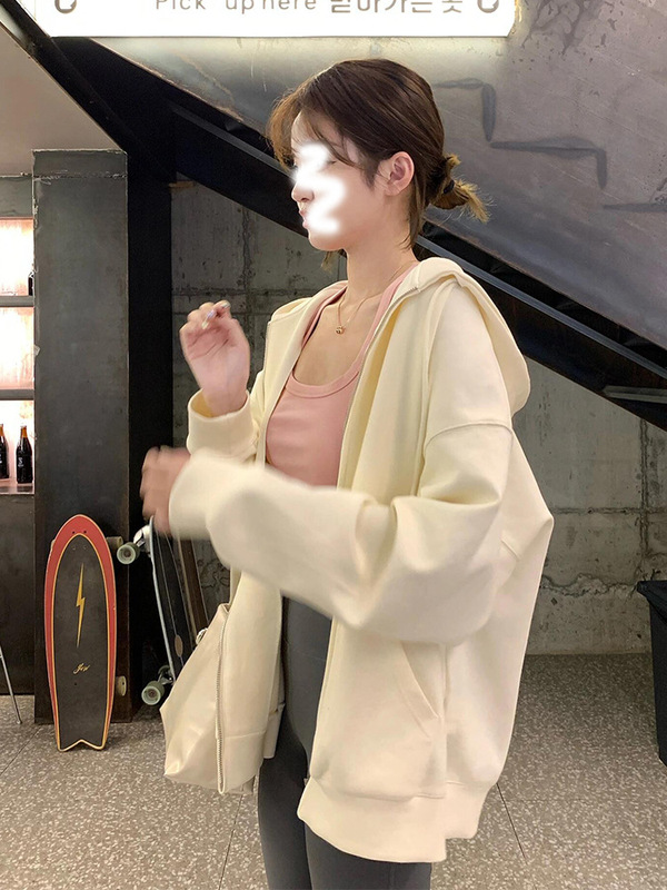 灰色连帽卫衣外套女秋冬2025新款韩系早秋季宽松拉链开衫薄款上衣|undefined