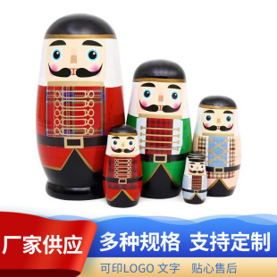 Five-layer doll walnut soldier walnut family wooden crafts Russian doll craft decoration children's toys