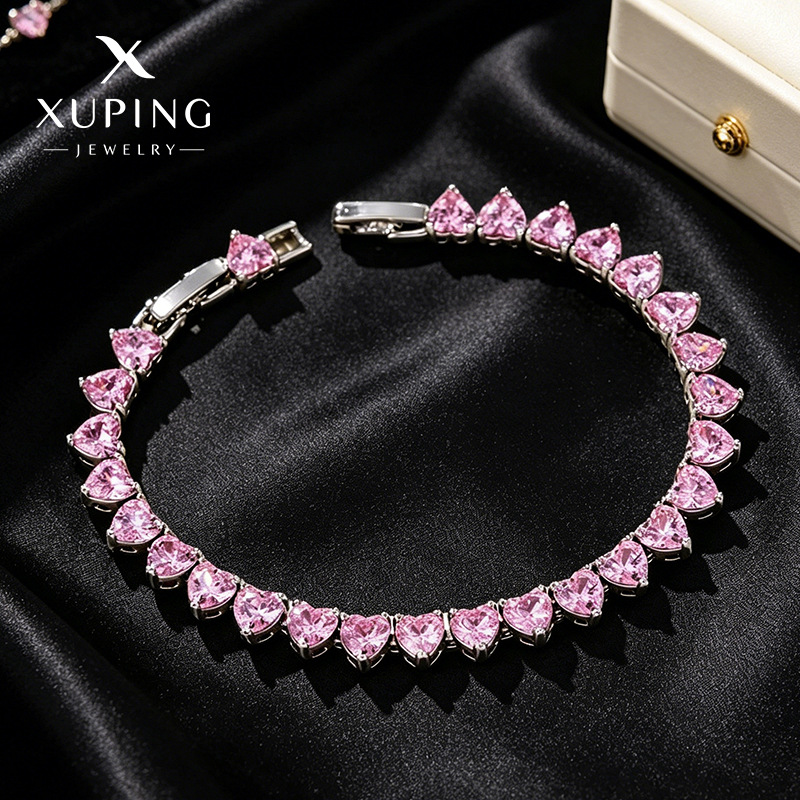 Xuping rosa gemas artificiales amor pulsera suave dulce viento aleación de cobre chapado blanco joyas de lujo ligeras al por mayor mujeres