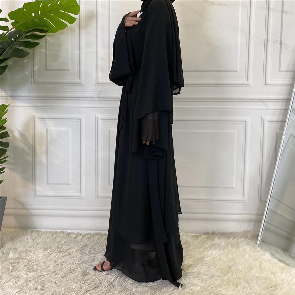 1875#[With hijabs]2 layers Chiffon Lantern Sleeve Abaya - CHAOMENG MUSLIM SHOP