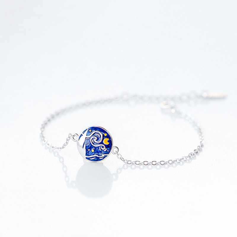 Minimalist forest-style creative Van Gogh's Starry Night bracelet for women, Korean version, unique and stylish, blue resin bracelet, wholesale jewelry