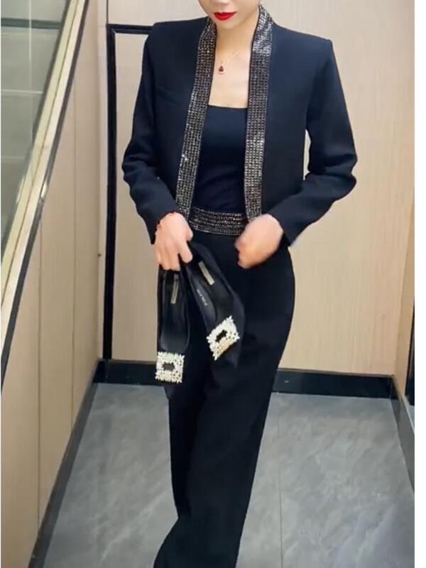设计时尚套装西服感裤子重工法式两件套秋季烫钻显瘦网红新款|undefined