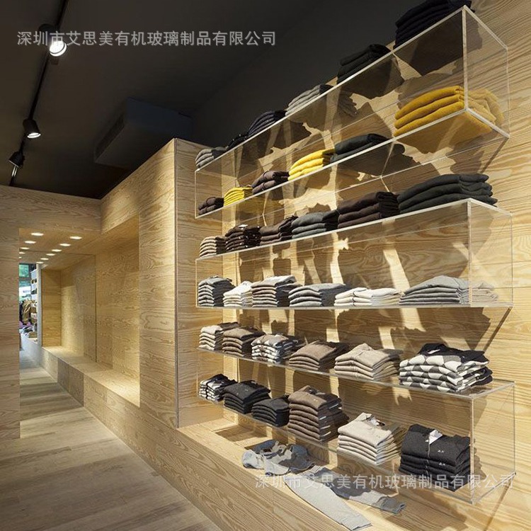 连锁店挂墙式亚克力装修 亚加力分隔产品陈列展示托架生产工厂