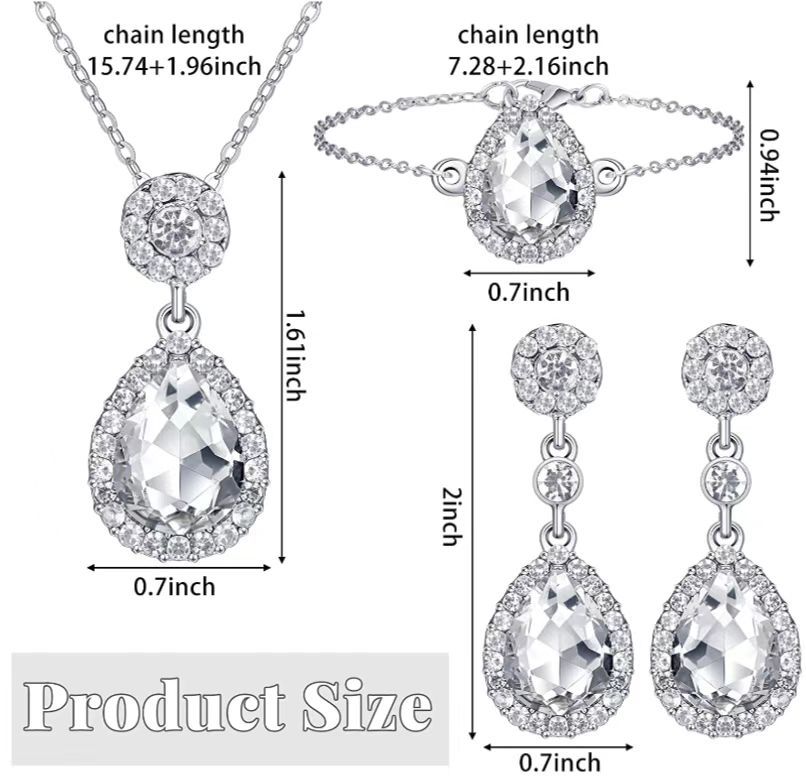 Water Drop Crystal Necklace Ring Earrings Set Internet Celebrant Same Jewelry Set Bride Four-Piece Set Cross-Border Amazon