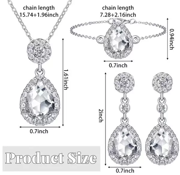 Water Drop Crystal Necklace Ring Earrings Set Internet Celebrant Same Jewelry Set Bride Four-Piece Set Cross-Border Amazon