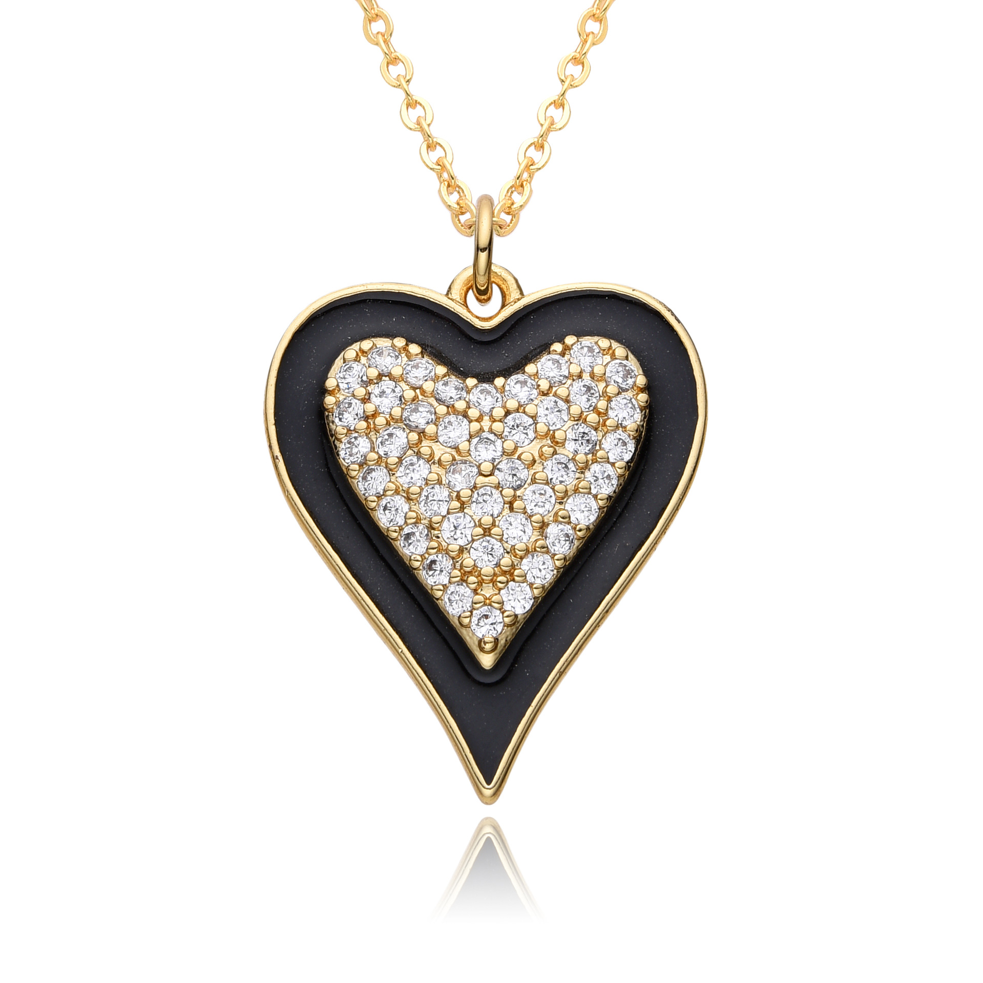 1 Piece Quantity Copper Inlay Heart Shape Zircon Pendant Necklace