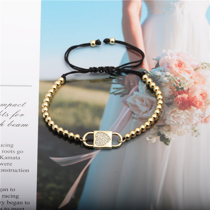 Fashion Zircon Love Copper Beads Black Rope Adjustable Bracelet display picture 5