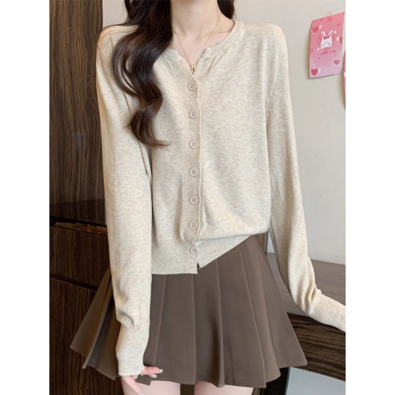 (2개) 2024 니트 카디건 여자 가을과 겨울 새로운 한국식 V 넥 올매치 슬림 핏 짧은 소형 외부 스웨터 코트 탑