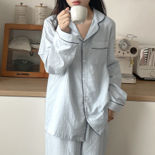 【清仓捡漏】睡衣两件套撞色翻领长袖衬衫长裤男女情侣家居服套装