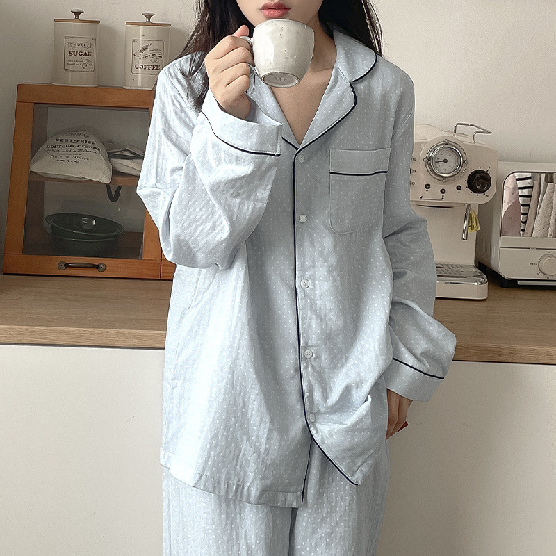 【Clearance Bargain】Two-Piece Pajama Set with Contrasting Color Lapel, Long-Sleeved Shirt and Long Pants, Unisex Couple Loungewear Set