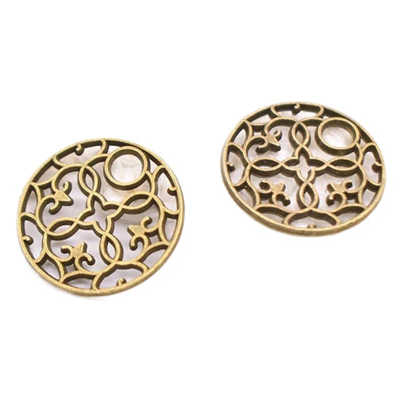 in stock wholesale 20MM bronze hollow round flower pendant zinc alloy jewelry accessories DIY handmade