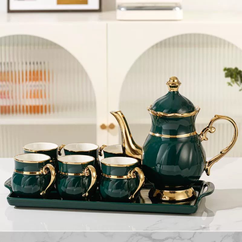 High-end ceramic tea set for living room for home use, tea cup, teapot, European style, light luxury style