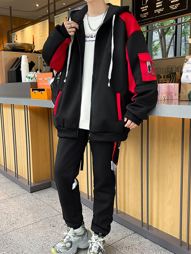 Fuente de fabricantes de trajes casuales para hombres con logotipo de primavera y otoño Cardigan chaqueta con capuz pantalones deportivos de dos piezas