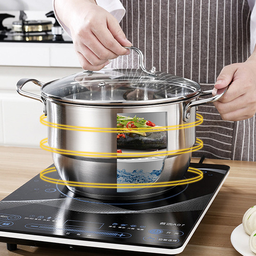 Stainless steel soup pot thickened Korean double bottom soup steamer single layer two layer steamer high-end gift manufacturer wholesale