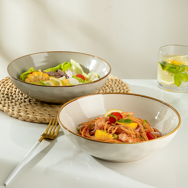 Tacos de 8.5 pulgadas de cigarrillos retrógrados Feng Shui ondulados tazón de ensalada tazón de cerámica personalidad exportación transfronteriza simple cubiertos