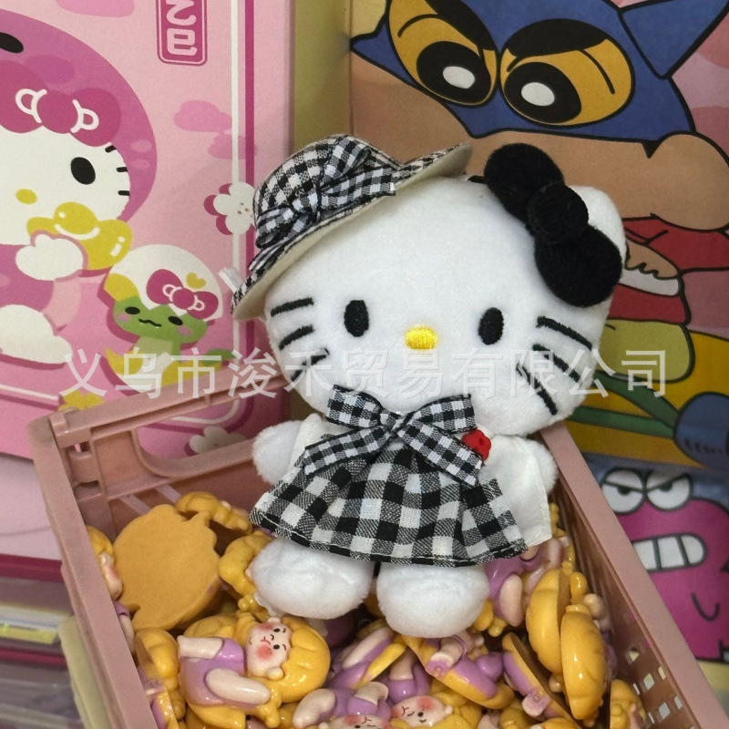 黑色草帽kitty帽宝宝挂件爱心扣公仔玩偶可爱赫本风挂饰钥匙扣|undefined