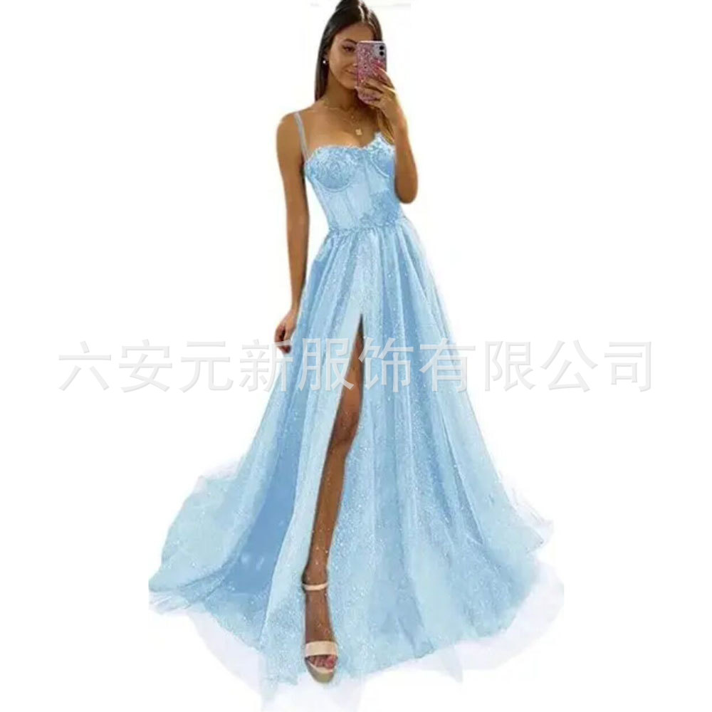 Europa y América del comercio exterior Amazon AliExpress deseo sexy nuevo largo elegante sexy negro adelgazamiento split vestido image 20