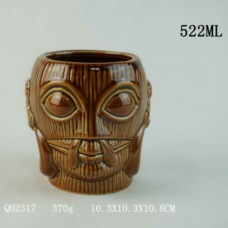 Taza de cerámica hawaiana cuidadosamente seleccionada Taza de cóctel creativa TIKI Taza de agua en relieve Tic Cup Zombie Face