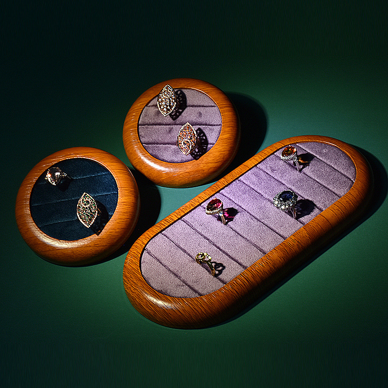 Jinshijue Solid Wood Microfiber Ring Tray Flannel Jewelry Display Tray Jewelry Storage Shelf Jewelry Display Props