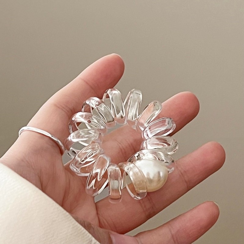 ファッション高級感太めパール電話線ヘアーリング透明目玉髪紐傷なし髪珠皮筋髪飾り女|undefined