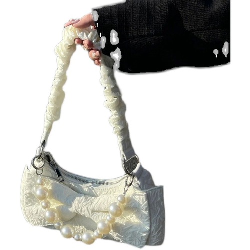 Internet celebrity super popular bow pearl chain bag women's niche design pleated handbag armpit bag single shoulder crossbody bag