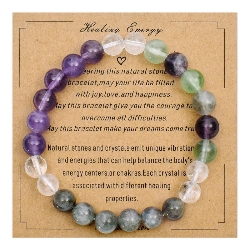 Healing Crystal Bracelet 8mm Single Circle Beaded Tiger Eye Stone Citrine Rose Quartz Multi-Color Bracelet Fluorite Amethyst Bracelet