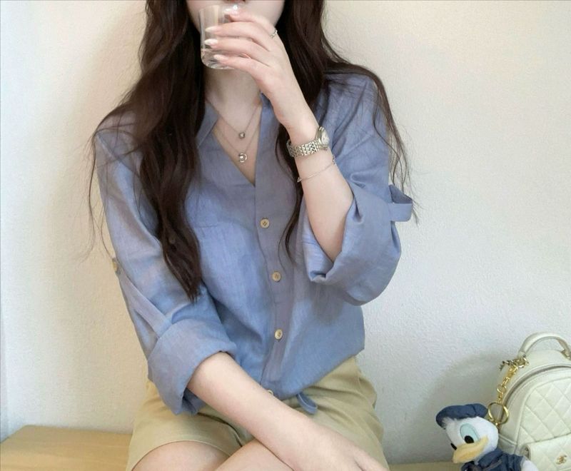 1只衮1Z1ZGN私服系列轻智感 天丝亚麻防晒衬衫抽绳设计短款衬衣|undefined