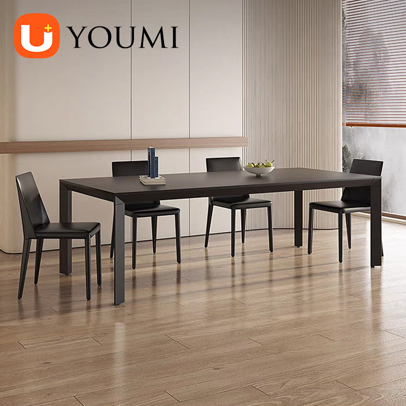 Pure Black Italian Style Minimalist Dining Table Delifeng Rock Plate Light Luxury High-grade Household High-grade Aluminum Alloy Modern Small Apartment